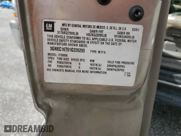 2001 Chevrolet Suburban LS с VIN 3GNEC16T61G226293, выставлен на аукционе Copart как лот 71911864 с пробегом 224 623 миль миль и Списание • Salvage title. История ставок и продаж доступна на DreamBid. Изображение 13.