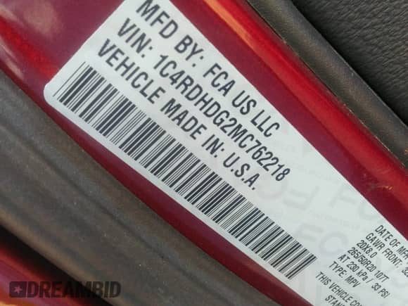 2021 Dodge Durango GT with VIN 1C4RDHDG2MC762218, listed as a IAAI auction lot 42550632 with 85,194 mi miles and . Bid and sale history available at DreamBid. Image 9.