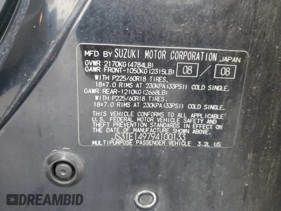 ✅ 2009 Suzuki Grand Vitara • VIN: JS3TE149794100133 • Lot: 52919795. Listed on Copart with 207,928 mi. Free auction sales archive from the USA and detailed vehicle history report at DreamBid. Image 13.