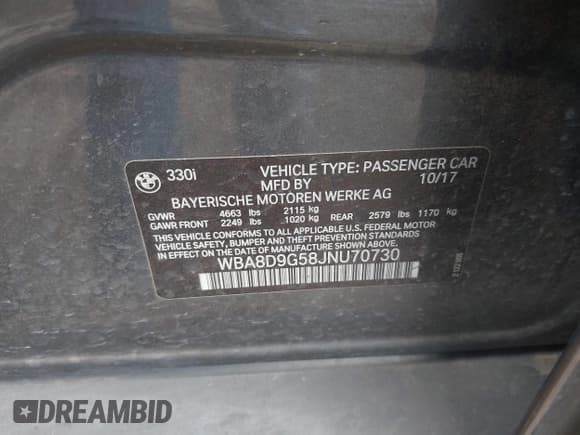 ✅ 2018 BMW 3 Series 330i xDrive • VIN: WBA8D9G58JNU70730 • Lot: 41910509. Listed on IAAI with 64,262 mi. Free auction sales archive from the USA and detailed vehicle history report at DreamBid. Image 9.