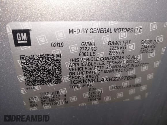 ✅ 2019 GMC Acadia SLE • VIN: 1GKKNKLAXKZ227659 • Lot: 43406970. Listed on IAAI with 79,028 mi. Free auction sales archive from the USA and detailed vehicle history report at DreamBid. Image 9.