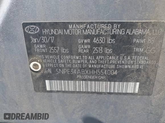 2017 Hyundai Sonata Sport с VIN 5NPE34ABXHH554004, выставлен на аукционе IAAI как лот 42749560 с пробегом 83 243 миль миль и . История ставок и продаж доступна на DreamBid. Изображение 9.