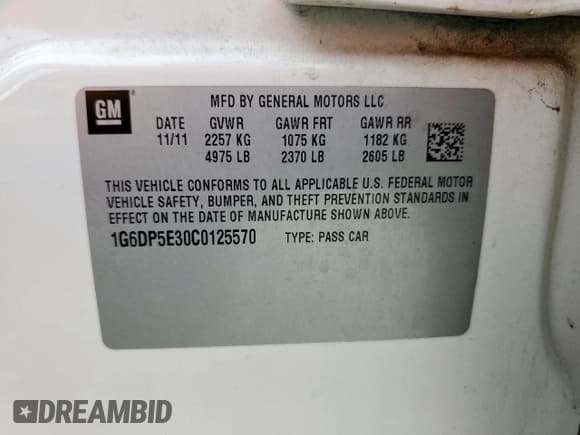 ✅ 2012 Cadillac CTS Premium • VIN: 1G6DP5E30C0125570 • Лот: 62860065. Опубликован ранее на Copart с пробегом 107 484 миль. Бесплатный доступ к архиву аукционных продаж из США и подробный отчёт об истории автомобиля на DreamBid. Изображение 12.