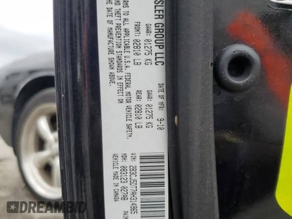 2010 Dodge Challenger R/T Classic z VIN 2B3CJ5DT7AH314965, wystawiony jako Copart lot #70973564 z przebiegiem 123 166 mil mil oraz Nie do naprawy • Non repairable. Historia ofert i sprzedaży dostępna na DreamBid. Obrazek 12.