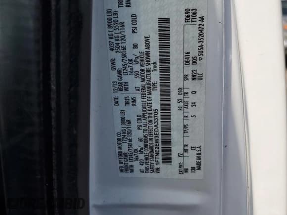 ✅ 2014 Ford Econoline Cargo Commercial • VIN: 1FTNE2EW3EDA33705 • Lot: 60919935. Listed on Copart with 174,371 mi. Free auction sales archive from the USA and detailed vehicle history report at DreamBid. Image 13.