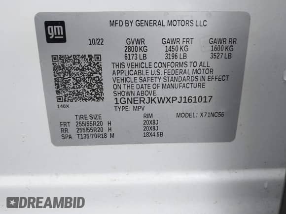 2023 Chevrolet Traverse RS with VIN 1GNERJKWXPJ161017, listed as a IAAI auction lot 41898749 with 55,402 mi miles and . Bid and sale history available at DreamBid. Image 9.