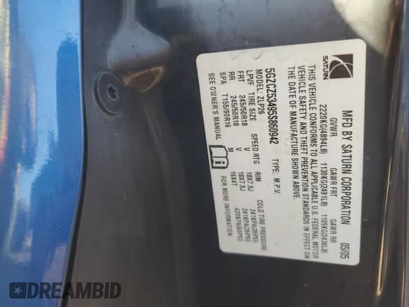 2005 Saturn VUE z VIN 5GZCZ53495S860942, wystawiony jako Copart lot #83226544 z przebiegiem 194 262 mil mil oraz Szkoda całkowita • Salvage title. Historia ofert i sprzedaży dostępna na DreamBid. Obrazek 12.