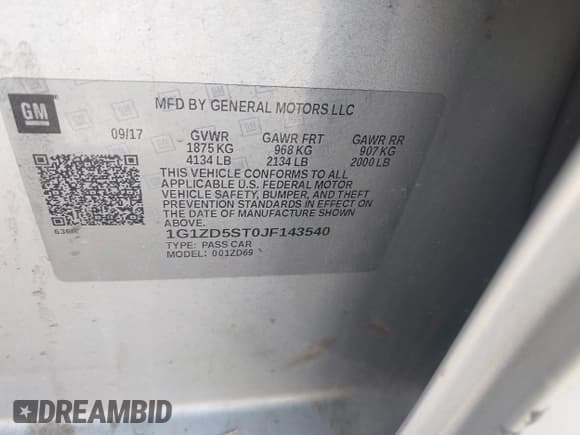 ✅ 2018 Chevrolet Malibu LT • VIN: 1G1ZD5ST0JF143540 • Лот: 43624964. Опубликован ранее на IAAI с пробегом 142 288 миль. Бесплатный доступ к архиву аукционных продаж из США и подробный отчёт об истории автомобиля на DreamBid. Изображение 9.