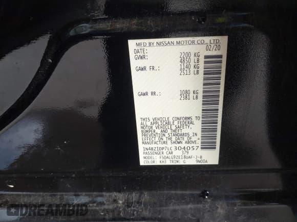 ✅ 2020 Nissan LEAF SL Plus • VIN: 1N4BZ1DP7LC304057 • Lot: 41765344. Listed on IAAI with 43,134 mi. Free auction sales archive from the USA and detailed vehicle history report at DreamBid. Image 9.