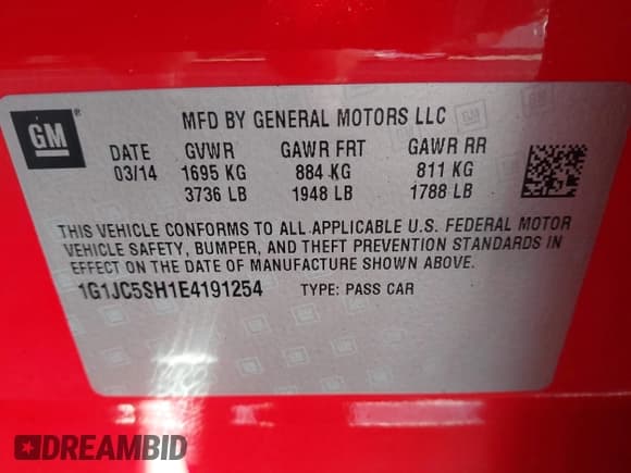 ✅ 2014 Chevrolet Sonic LT • VIN: 1G1JC5SH1E4191254 • Lot: 43253273. Listed on IAAI with 104,251 mi. Free auction sales archive from the USA and detailed vehicle history report at DreamBid. Image 9.