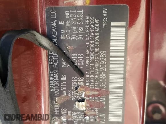 ✅ 2008 Hyundai Santa Fe SE • VIN: 5NMSH13E58H209289 • Lot: 69981314. Listed on Copart with Not provided. Free auction sales archive from the USA and detailed vehicle history report at DreamBid. Image 13.