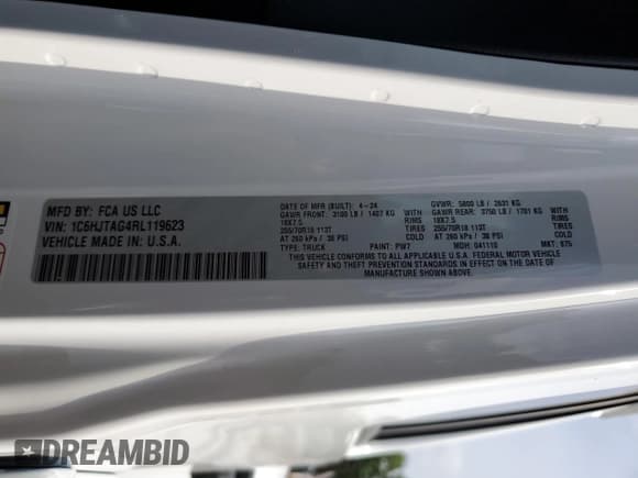 ✅ 2024 Jeep Gladiator Willys • VIN: 1C6HJTAG4RL119623 • Лот: 68356964. Опубликован ранее на Copart с пробегом 19 миль. Бесплатный доступ к архиву аукционных продаж из США и подробный отчёт об истории автомобиля на DreamBid. Изображение 12.