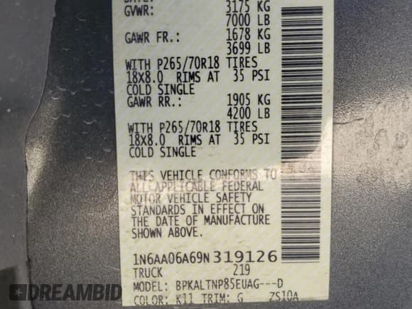 ✅ 2009 Nissan Titan XE • VIN: 1N6AA06A69N319126 • Lot: 51269565. Listed on Copart with 173,907 mi. Free auction sales archive from the USA and detailed vehicle history report at DreamBid. Image 12.