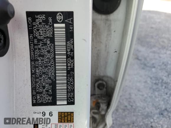 ✅ 2009 Toyota Prius Touring • VIN: JTDKB20U097863662 • Lot: 89738065. Listed on Copart with 141,882 mi. Free auction sales archive from the USA and detailed vehicle history report at DreamBid. Image 12.