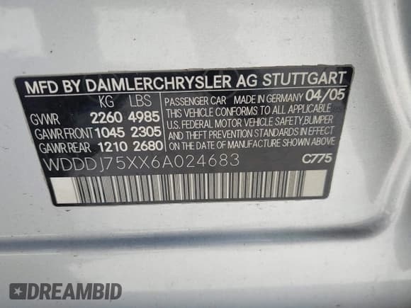 ✅ 2006 Mercedes-Benz CLS 500 • VIN: WDDDJ75XX6A024683 • Лот: 42170096. Опубликован ранее на IAAI с пробегом Не указан. Бесплатный доступ к архиву аукционных продаж из США и подробный отчёт об истории автомобиля на DreamBid. Изображение 9.