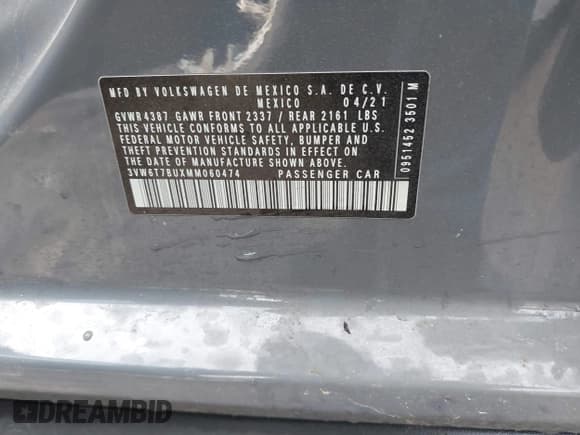 ✅ 2021 Volkswagen Jetta S • VIN: 3VW6T7BUXMM060474 • Лот: 41454094. Опубликован ранее на IAAI с пробегом 40 460 миль. Бесплатный доступ к архиву аукционных продаж из США и подробный отчёт об истории автомобиля на DreamBid. Изображение 9.