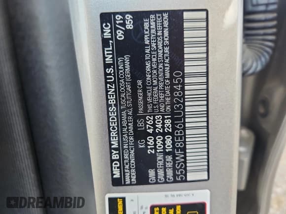 ✅ 2020 Mercedes-Benz C 300 • VIN: 55SWF8EB6LU328450 • Lot: 69249595. Wystawiony na Copart z przebiegiem 42 773 mil. Bezpłatny archiwum sprzedaży aukcyjnych z USA i szczegółowy raport historii pojazdu na DreamBid. Zdjęcie 13.