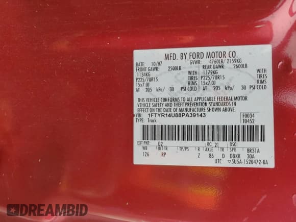 ✅ 2008 Ford Ranger XL • VIN: 1FTYR14U88PA39143 • Lot: 86152605. Wystawiony na Copart z przebiegiem 145 513 mil. Bezpłatny archiwum sprzedaży aukcyjnych z USA i szczegółowy raport historii pojazdu na DreamBid. Zdjęcie 13.