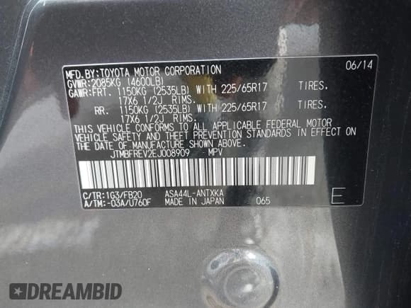 ✅ 2014 Toyota RAV4 LE • VIN: JTMBFREV2EJ008909 • Lot: 43271401. Listed on IAAI with 162,479 mi. Free auction sales archive from the USA and detailed vehicle history report at DreamBid. Image 9.