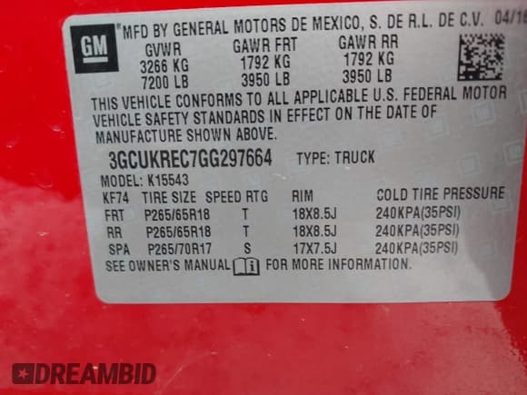✅ 2016 Chevrolet Silverado 1500 LT • VIN: 3GCUKREC7GG297664 • Lot: 43022431. Wystawiony na IAAI z przebiegiem 100 576 mil. Bezpłatny archiwum sprzedaży aukcyjnych z USA i szczegółowy raport historii pojazdu na DreamBid. Zdjęcie 9.
