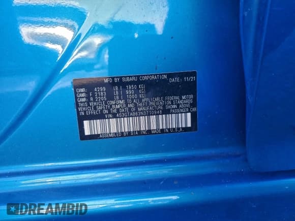 ✅ 2022 Subaru Impreza • VIN: 4S3GTAB63N3710948 • Lot: 91984205. Listed on Copart with 30,705 mi. Free auction sales archive from the USA and detailed vehicle history report at DreamBid. Image 12.