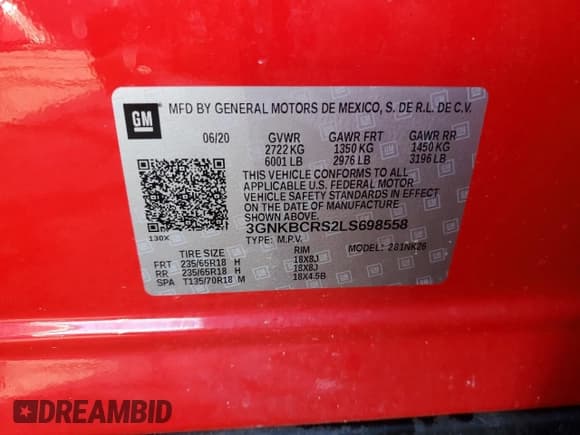 ✅ 2020 Chevrolet Blazer LT • VIN: 3GNKBCRS2LS698558 • Lot: 89460475. Listed on Copart with 42,799 mi. Free auction sales archive from the USA and detailed vehicle history report at DreamBid. Image 13.