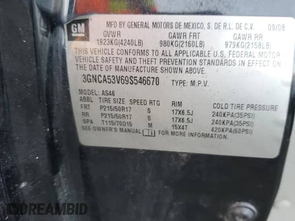 2009 Chevrolet HHR 2LT z VIN 3GNCA53V69S546670, wystawiony jako Copart lot #78821964 z przebiegiem 105 650 mil mil oraz Szkoda całkowita • Salvage title. Historia ofert i sprzedaży dostępna na DreamBid. Obrazek 13.