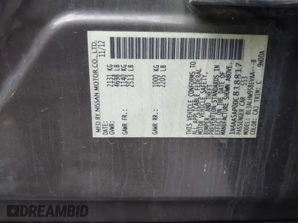 ✅ 2013 Nissan Maxima SV • VIN: 1N4AA5AP0DC818817 • Lot: 41502032. Listed on IAAI with 152,692 mi. Free auction sales archive from the USA and detailed vehicle history report at DreamBid. Image 9.