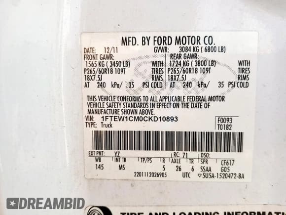 ✅ 2012 Ford F-150 XLT • VIN: 1FTEW1CM0CKD10893 • Lot: 92793955. Wystawiony na Copart z przebiegiem 237 513 mil. Bezpłatny archiwum sprzedaży aukcyjnych z USA i szczegółowy raport historii pojazdu na DreamBid. Zdjęcie 13.