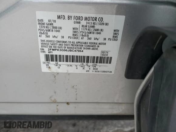 ✅ 2018 Ford Edge SE • VIN: 2FMPK3G96JBC47064 • Lot: 60624445. Wystawiony na Copart z przebiegiem 97 933 mil. Bezpłatny archiwum sprzedaży aukcyjnych z USA i szczegółowy raport historii pojazdu na DreamBid. Zdjęcie 13.