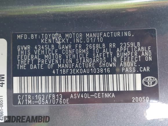 ✅ 2010 Toyota Camry LE • VIN: 4T1BF3EK0AU103816 • Лот: 43468844. Опубликован ранее на IAAI с пробегом 115 431 миль. Бесплатный доступ к архиву аукционных продаж из США и подробный отчёт об истории автомобиля на DreamBid. Изображение 9.