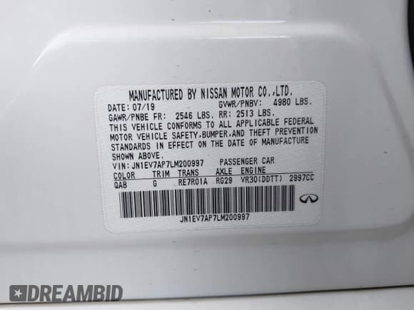 ✅ 2020 Infiniti Q50 Luxe • VIN: JN1EV7AP7LM200997 • Lot: 41621471. Listed on IAAI with 57,742 mi. Free auction sales archive from the USA and detailed vehicle history report at DreamBid. Image 9.