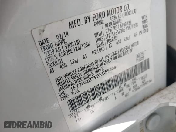 ✅ 2014 Ford F-250 XL • VIN: 1FT7W2BT9EEB59304 • Lot: 41979109. Listed on IAAI with 222,714 mi. Free auction sales archive from the USA and detailed vehicle history report at DreamBid. Image 9.