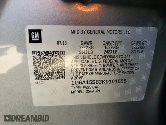 ✅ 2019 Cadillac CTS-V • VIN: 1G6A15S63K0101555 • Lot: 50648925. Listed on Copart with Not provided. Free auction sales archive from the USA and detailed vehicle history report at DreamBid. Image 13.