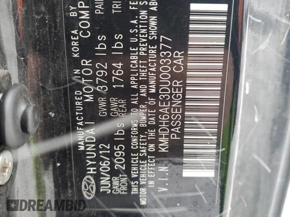 ✅ 2013 Hyundai Elantra GS • VIN: KMHDH6AE3DU003377 • Lot: 50327625. Listed on Copart with 119,828 mi. Free auction sales archive from the USA and detailed vehicle history report at DreamBid. Image 14.