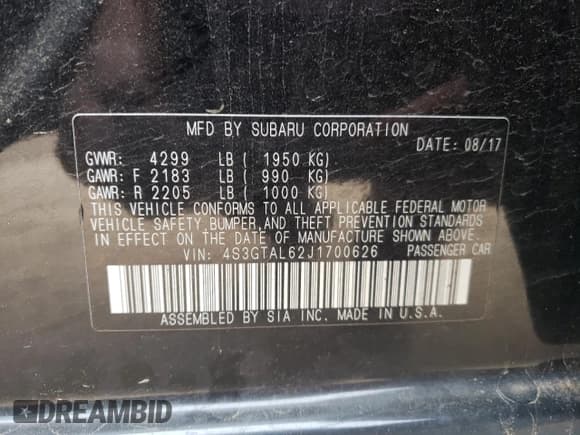 ✅ 2018 Subaru Impreza Special Sports • VIN: 4S3GTAL62J1700626 • Lot: 53895035. Listed on Copart with 102,086 mi. Free auction sales archive from the USA and detailed vehicle history report at DreamBid. Image 12.