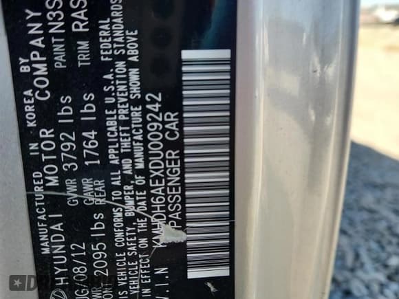 ✅ 2013 Hyundai Elantra GS • VIN: KMHDH6AEXDU009242 • Lot: 82148615. Listed on Copart with 197,441 mi. Free auction sales archive from the USA and detailed vehicle history report at DreamBid. Image 12.