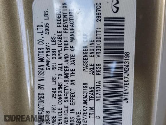 ✅ 2018 Infiniti Q60 Sport • VIN: JN1EV7EK7JM343198 • Лот: 65425765. Опубликован ранее на Copart с пробегом 49 221 миль. Бесплатный доступ к архиву аукционных продаж из США и подробный отчёт об истории автомобиля на DreamBid. Изображение 12.