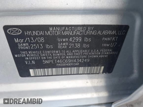 ✅ 2009 Hyundai Sonata GLS • VIN: 5NPET46C69H434249 • Лот: 41378452. Опубликован ранее на IAAI с пробегом 113 524 миль. Бесплатный доступ к архиву аукционных продаж из США и подробный отчёт об истории автомобиля на DreamBid. Изображение 9.