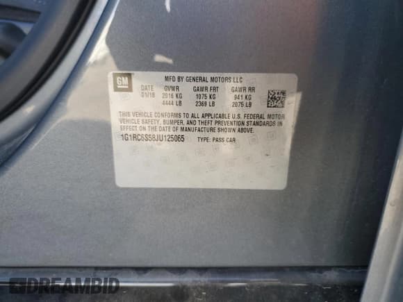 ✅ 2018 Chevrolet Volt LT • VIN: 1G1RC6S58JU125065 • Lot: 81599764. Wystawiony na Copart z przebiegiem 74 199 mil. Bezpłatny archiwum sprzedaży aukcyjnych z USA i szczegółowy raport historii pojazdu na DreamBid. Zdjęcie 13.