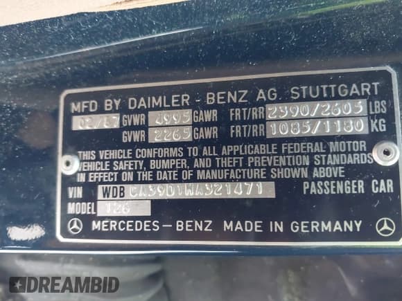 ✅ 1987 Mercedes-Benz 560 • VIN: WDBCA39D1HA321471 • Lot: 43694313. Listed on IAAI with 115,804 mi. Free auction sales archive from the USA and detailed vehicle history report at DreamBid. Image 9.