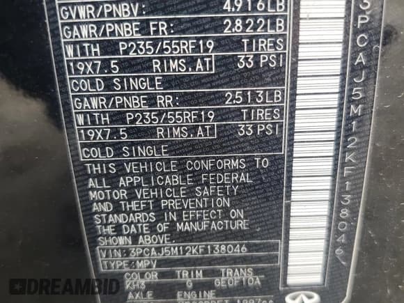 ✅ 2019 Infiniti QX50 Essential • VIN: 3PCAJ5M12KF138046 • Lot: 64442165. Wystawiony na Copart z przebiegiem 82 578 mil. Bezpłatny archiwum sprzedaży aukcyjnych z USA i szczegółowy raport historii pojazdu na DreamBid. Zdjęcie 14.