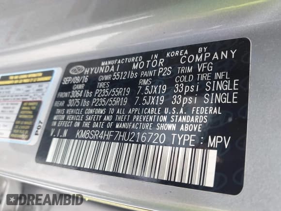 ✅ 2017 Hyundai Santa Fe Limited Ultimate • VIN: KM8SR4HF7HU216720 • Лот: 43228756. Опубликован ранее на IAAI с пробегом Не указан. Бесплатный доступ к архиву аукционных продаж из США и подробный отчёт об истории автомобиля на DreamBid. Изображение 9.