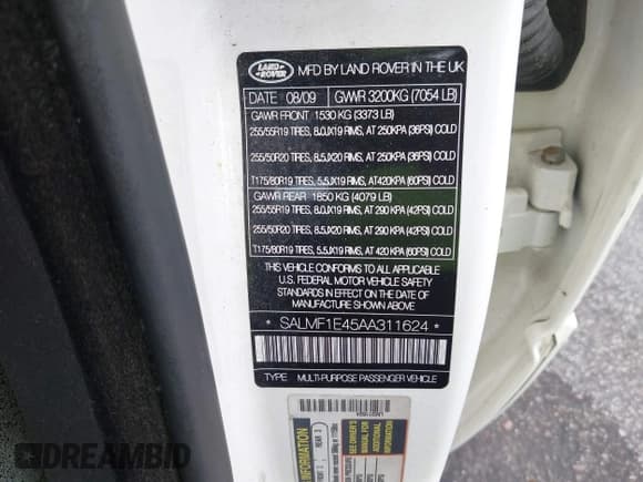 ✅ 2010 Land Rover Range Rover SC • VIN: SALMF1E45AA311624 • Лот: 42050138. Опубликован ранее на IAAI с пробегом 116 651 миль. Бесплатный доступ к архиву аукционных продаж из США и подробный отчёт об истории автомобиля на DreamBid. Изображение 9.