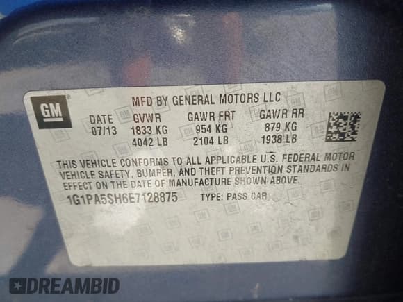 ✅ 2014 Chevrolet Cruze LS • VIN: 1G1PA5SH6E7128875 • Lot: 43467275. Wystawiony na IAAI z przebiegiem 240 867 mil. Bezpłatny archiwum sprzedaży aukcyjnych z USA i szczegółowy raport historii pojazdu na DreamBid. Zdjęcie 9.