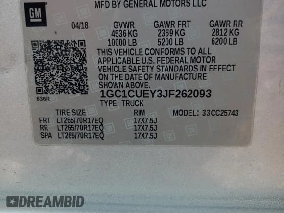 ✅ 2018 Chevrolet Silverado 2500HD Work Truck • VIN: 1GC1CUEY3JF262093 • Лот: 48586305. Опубликован ранее на Copart с пробегом 163 225 миль. Бесплатный доступ к архиву аукционных продаж из США и подробный отчёт об истории автомобиля на DreamBid. Изображение 12.