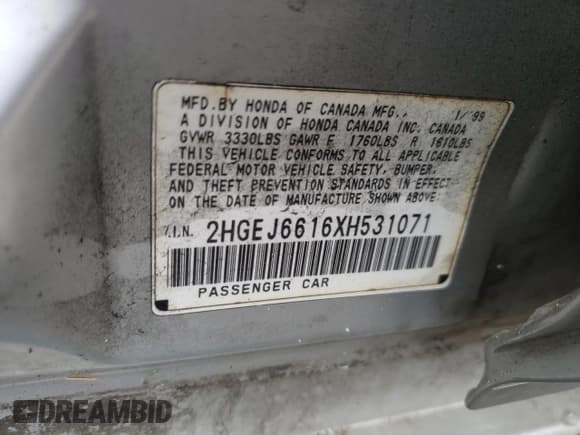 ✅ 1999 Honda Civic VP • VIN: 2HGEJ6616XH531071 • Lot: 82442355. Wystawiony na Copart z przebiegiem 200 353 mil. Bezpłatny archiwum sprzedaży aukcyjnych z USA i szczegółowy raport historii pojazdu na DreamBid. Zdjęcie 12.