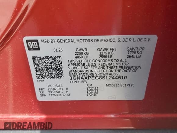 ✅ 2025 Chevrolet Equinox AWD LT • VIN: 3GNAXPEG8SL244510 • Lot: 60792125. Wystawiony na Copart z przebiegiem Nie podano. Bezpłatny archiwum sprzedaży aukcyjnych z USA i szczegółowy raport historii pojazdu na DreamBid. Zdjęcie 13.