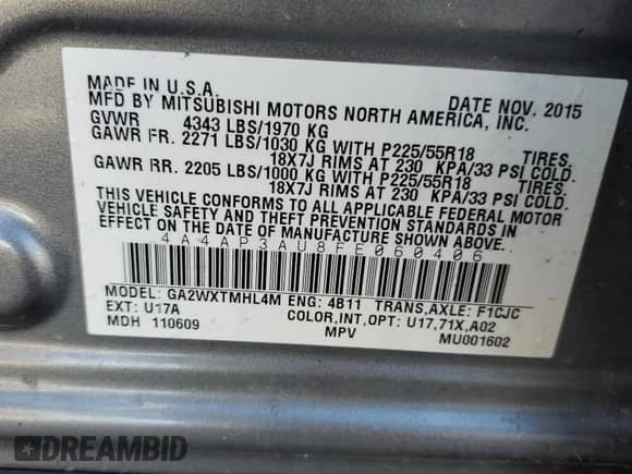 2015 Mitsubishi Outlander ES с VIN 4A4AP3AU8FE060406, выставлен на аукционе Copart как лот 87388425 с пробегом 101 455 миль миль и Списание • Salvage title. История ставок и продаж доступна на DreamBid. Изображение 13.