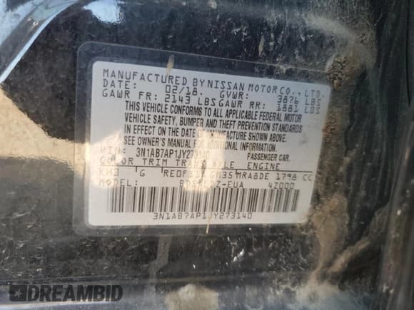 ✅ 2018 Nissan Sentra SV • VIN: 3N1AB7AP1JY273140 • Lot: 81031375. Listed on Copart with 102,189 mi. Free auction sales archive from the USA and detailed vehicle history report at DreamBid. Image 12.